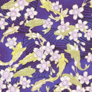 KOI: Purple and Gold Metallic Asian Japanese Fabric Half yard