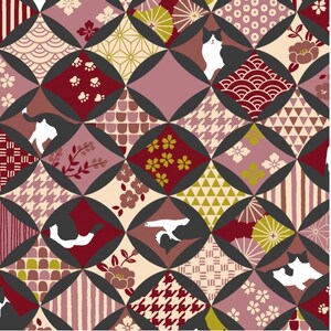 Cat - HACHIWARE ROMANCE - Red - Asian Japanese Fabric - Half Yard - Cotton 100% - Cosmo