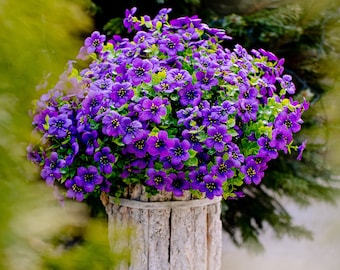 Artificial Flowers for Outdoors Fake Plants - Faux Outside Greenery, No Fade Plastic Shrubs Wedding Decor, Farmhouse Home Garden - Purple