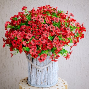 Artificial Flowers for Outsoors Fake Plants Home Outside Face UV Resistant No Fade Faux Shrubs Boxwood Wedding, Garden Red image 1