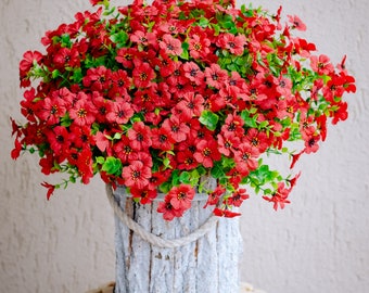 Flores artificiales para plantas falsas exteriores, cara exterior para el hogar, resistente a los rayos UV, no se decolora, arbustos sintéticos, boj, boda, jardín, rojo