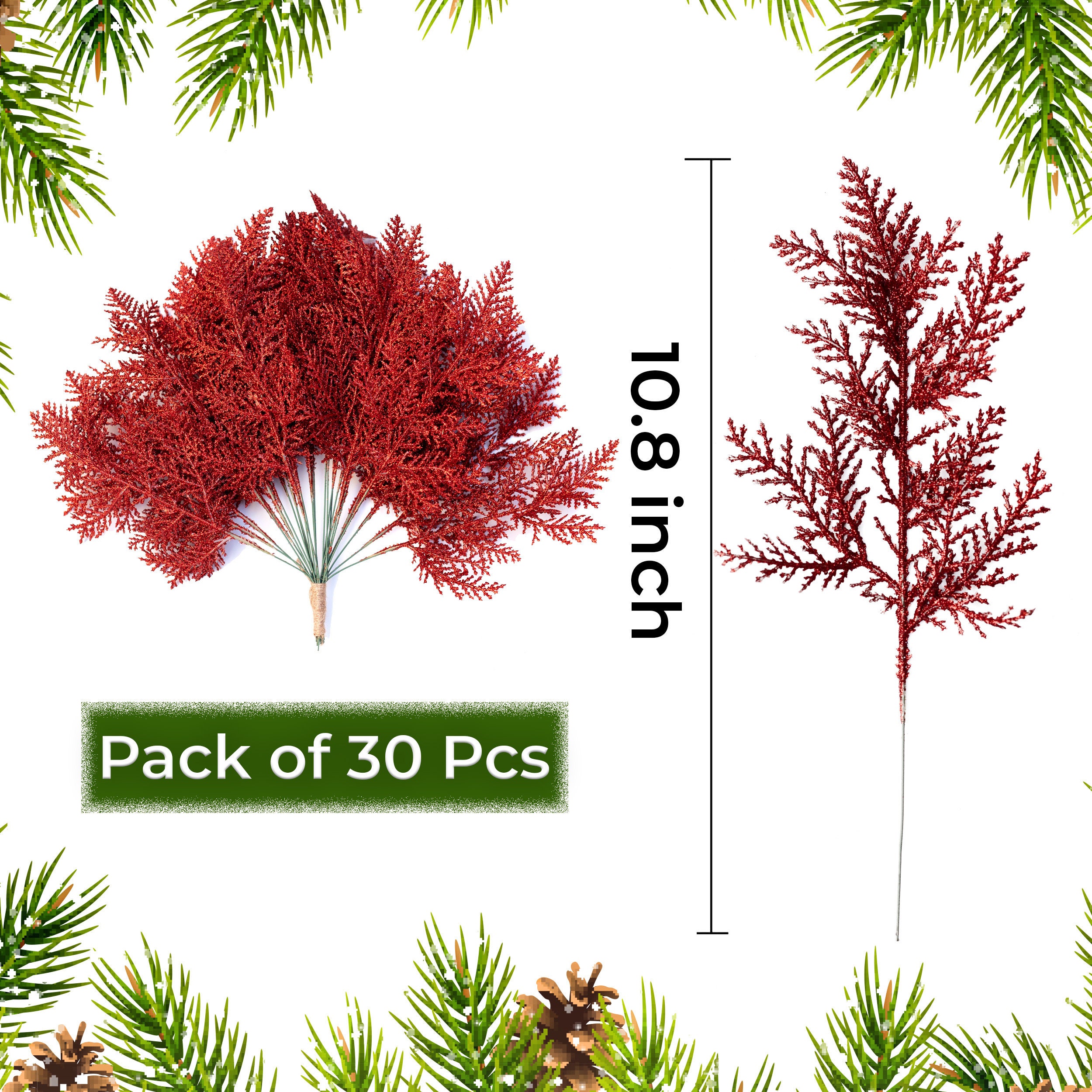 Frcolor 30pcs Artificial Pine Picks Christmas Pine Twig Pine Needles Pine Greenery Stems Xmas Ornaments for DIY Craft Winter Holiday Decorations, Size