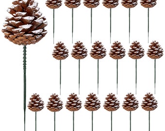 Púas de decoración de conos de pino de Navidad - 20 piezas Cono de pino de nieve para árbol de Navidad Guirnalda Adornos de corona Vacaciones de invierno Decoración del hogar