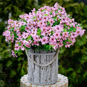 Artificial Flowers for Outdoors Fake Plants - Home Faux Outside Boxwood Garden Wedding No Fade UV Resistant Plastic Shrubs Home - Pink