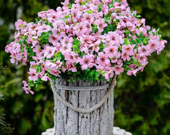 Artificial Flowers for Outdoors Fake Plants - Home Faux Outside Boxwood Garden Wedding No Fade UV Resistant Plastic Shrubs Home - Pink