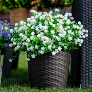 Artificial Flowers for Outdoors UV Resistant - Faux Fake Outdoor Plants Plastic Flowers Bushes Shrubs No Fade Greenery - White