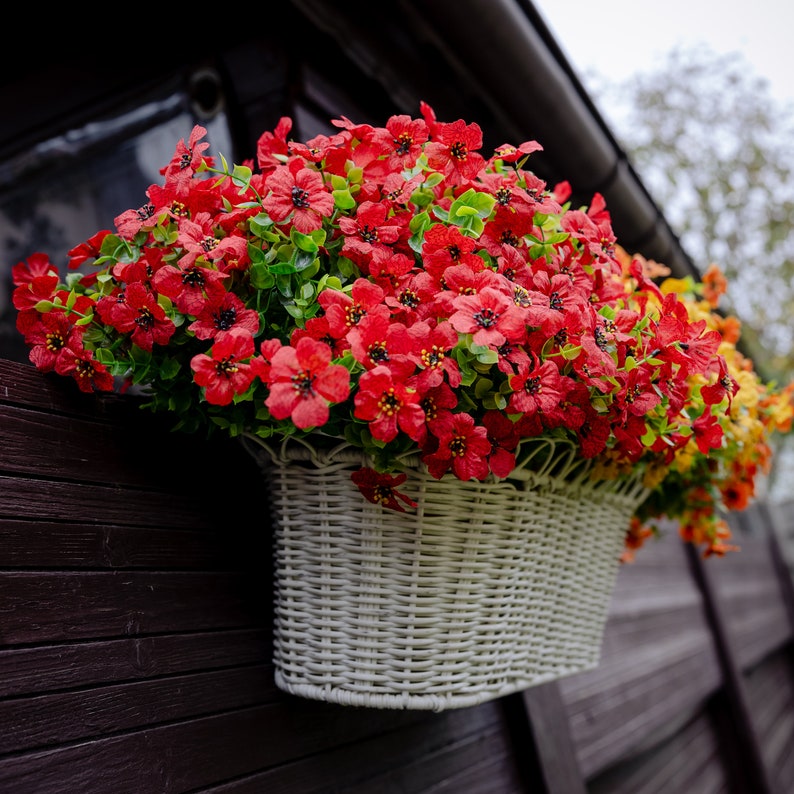 Artificial Flowers for Outsoors Fake Plants Home Outside Face UV Resistant No Fade Faux Shrubs Boxwood Wedding, Garden Red image 3