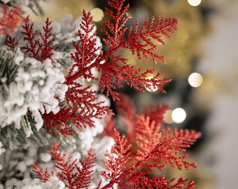 Adornos para decoración de árbol de Navidad, pulverizadores con purpurina, tallos de pino artificiales, ramitas de flores artificiales para corona, vacaciones de invierno, 30 unidades