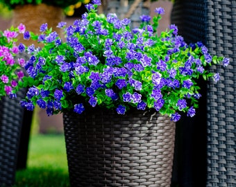 Flores artificiales Plantas falsas al aire libre - Boda exterior Cara de boj Plástico Vegetación Resistente a los rayos UV No se decolora Arbustos de primavera sintéticos - Púrpura