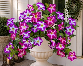 2PCS Artificial Petunias Fake Outdoor UV Resistant Faux Flowers