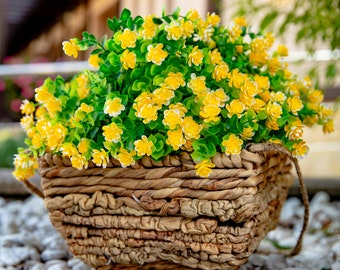 Flores artificiales falsas para exteriores – 24 paquetes de plantas artificiales para exteriores, arbustos de plástico resistentes a los rayos UV, no se decoloran, arbustos verdes – amarillo