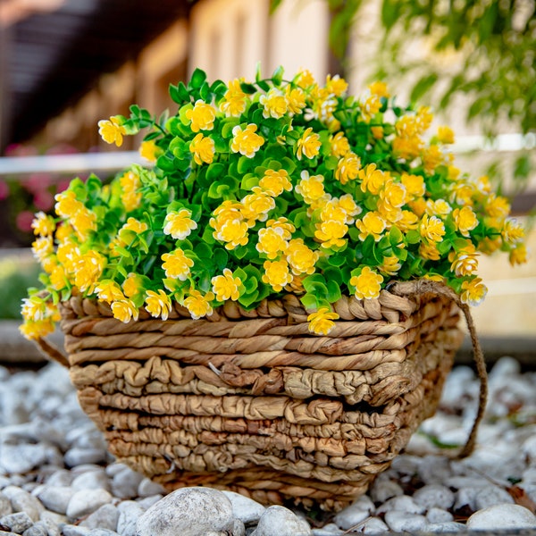 Fake Artificial Flowers for Outdoors - 24 Bundles Faux Outdoor Plants Plastic UV Resistant Shrubs No Fade Fall Greenery Bushes - Yellow