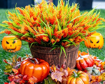 Flores artificiales de lavanda, plantas falsas para exteriores, cara exterior de boda, plástico resistente a los rayos UV, no se decolora, arbustos de primavera sintéticos, rojo y naranja