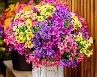 Artificial Pansies Flowers: UV Resistant Outdoor Home Decor