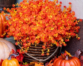 Artificial Mums Flowers: UV Resistant Orange & Yellow Outdoor Plants