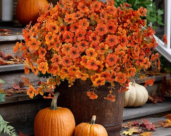 Artificial Mums Flowers: UV Resistant Outdoor Fall Decor - Green & Orange