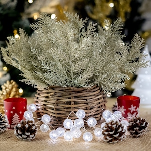Christmas Tree Decoration Ornaments Picks Sprays - Glitter Artificial Pine Stems, Twig Faux Floral Branches for Wreath Winter Holiday 30 Pcs