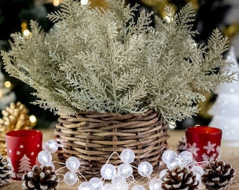 Adornos para decoración de árbol de Navidad, pulverizadores con purpurina, tallos de pino artificiales, ramitas de flores artificiales para corona, vacaciones de invierno, 30 unidades