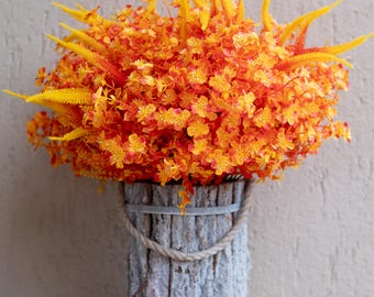Artificial Mums Flowers: 16 Bundles Orange Yellow Fall Decor