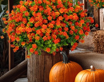 Artificial Mums Flowers: UV Resistant Orange Faux Shrubs - Etsy