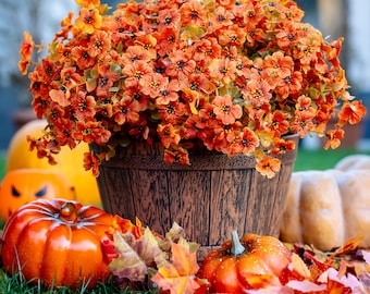 Flores artificiales de mamá para plantas falsas al aire libre - Faux Outdoor Greenery Paquetes de madera de boj Sin decoloración Decoración de otoño de plástico - GreenOrange