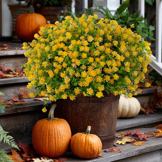 Yellow Artificial Flowers: UV Resistant Outdoor Faux Shrubs - 24 Bundles -  Etsy