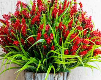 Red Artificial Lavender Flowers: UV Resistant Outdoor Faux Shrubs