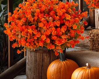 UV Resistant Artificial Mums: Orange & Green Outdoor Fake Flowers