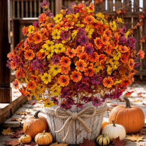 Artificial Mums Flowers: UV Resistant Outdoor Fall Decor - 16 Bundles
