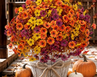 Artificial Mums Flowers: UV Resistant Outdoor Fall Decor - 16 Bundles