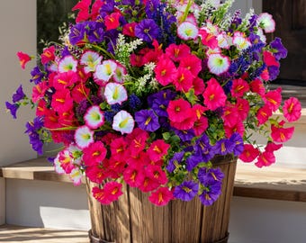 16 Bundles Outdoor Morning Glory Flowers – UV Resistant Faux Plants, No Fade Plastic Greenery