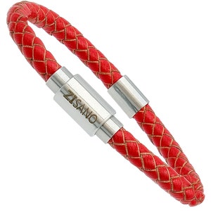 ZISANOPOWER Various Colors & Sizes - Genuine Leather Bracelet Men Women - Magnetic Clasp Stainless Steel Bracelet Men - Jewelry Women Gifts