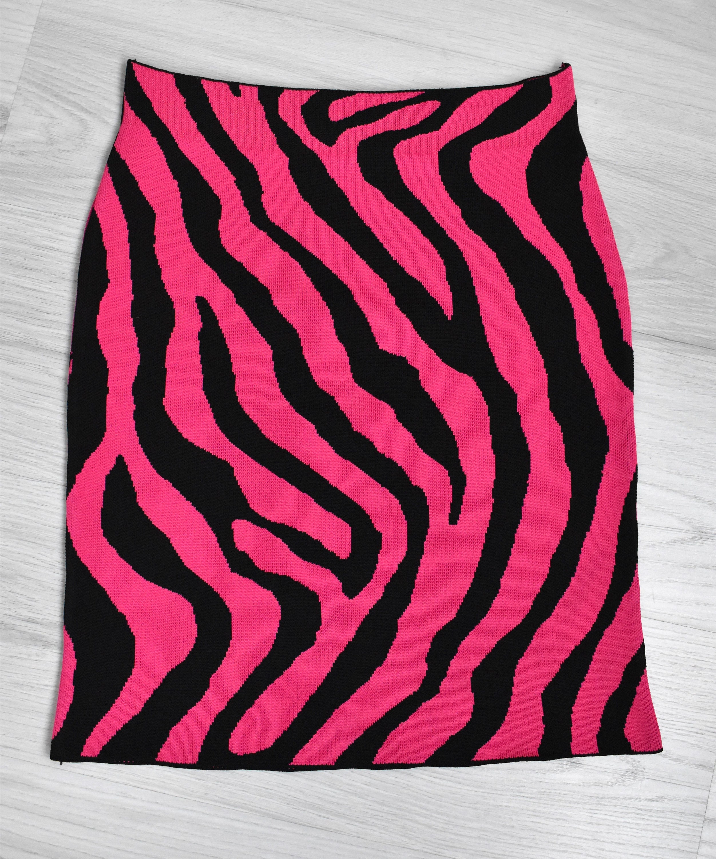 Hot Pink Zebra Jaquard Knit Skirt,animal Print Skirt,hot Pink Knit