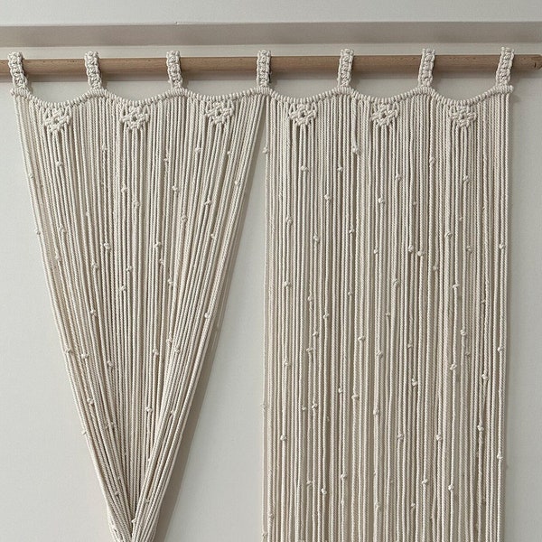 Macrame Curtain Custom Size & Color,  Handcrafted Farmhouse Doorway and Living Room Curtains, Macrame Window Coverings Elegant Room Dividers