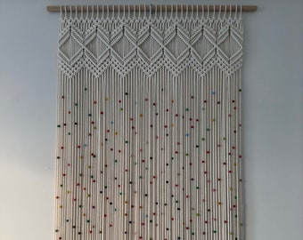 Cortina de Macrame con cuentas de colores Boho, colgante de pared de Macrame, arte moderno de la pared, cortina hecha a mano para ventana o puerta, color y tamaño personalizados