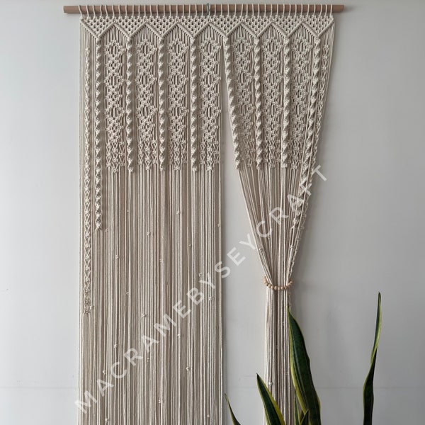 Handmade Macrame Curtain for Door and Window, Geometric Pattern, Macrame Doorway, Custom Size and Custom Color, Bohemian Curtain