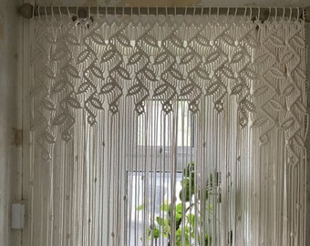 Handmade Leaf Macrame Curtain: Bohemian Window Door Decor