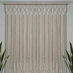 Handmade Wooden Bead Macrame Curtain,  Bohemian Window and Door Curtain, Customizable Size and Color, Boho Chic Decor, Farmhouse Gift