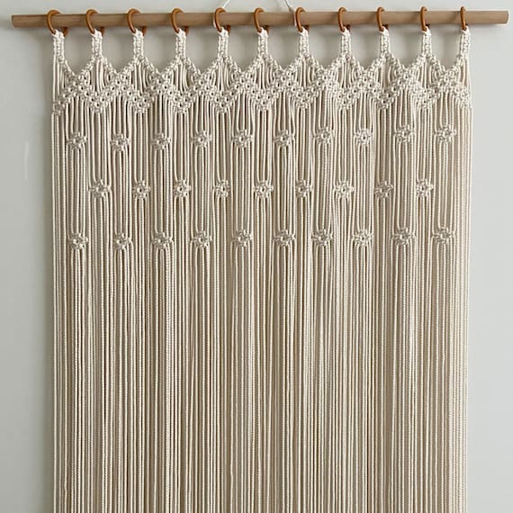 Handmade Geometric Macrame Curtain: Bohemian Woven Room Divider