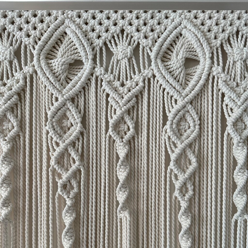 Tenda Decorativa In Macramè ANMINY – Fatta A Mano In Cotone, Con Nappe E Anelli In Legno, 97x200 Cm, Divisorio Per Pareti O Porte