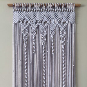 White Macrame Curtain for Window or Door, Bohemian Curtain, Macrame Room Divider, Customizable Color and Size, Farmhouse Gift