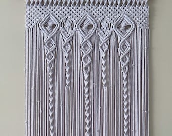 White Macrame Curtain for Window or Door, Bohemian Curtain, Macrame Room Divider, Customizable Color and Size, Farmhouse Gift