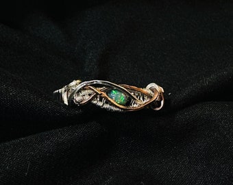 Divine Masculine Balance | Black Fire Matrix Opal Wire Wrap Ring in Argentium Silver - Fire Matrix Opal - Ring Size 14 (US)