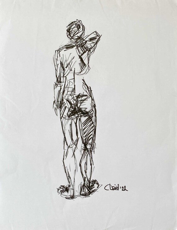 Original Skizze Nackte Frau von hinten mit schwarzem Marker Etsy Schweiz