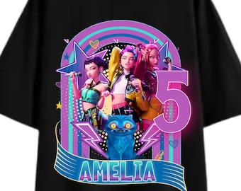 K-Pop Demon Hunter Birthday T-Shirt – Personalised with Name & Age | Custom Kids Kpop Birthday Shirt | Kpop Party Outfit Gift | PNG