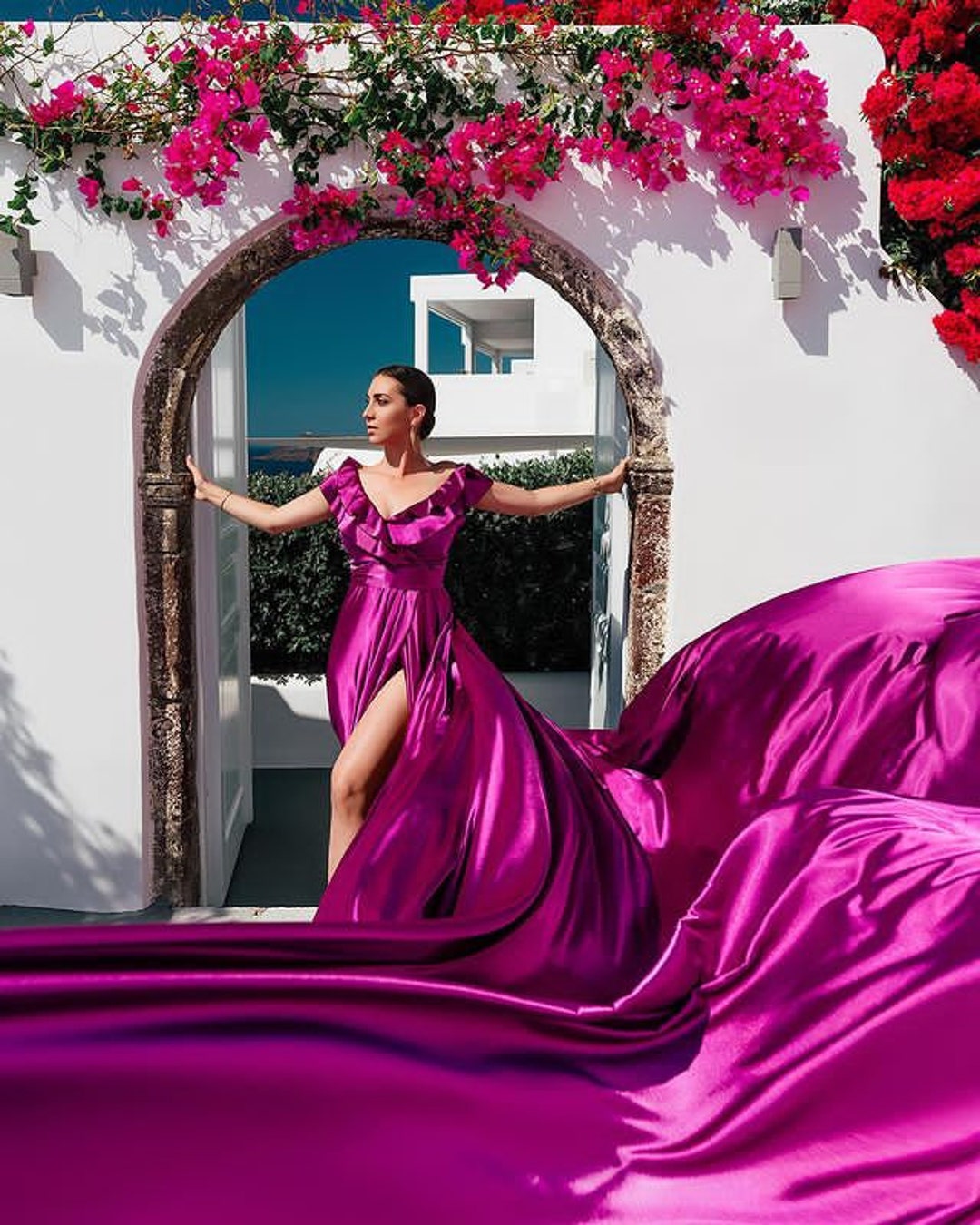 Long Flying Dress Flying Dress for Photoshoot Long Train Dress Photoshoot Dress Flowy Dress Satin Dress Santorini Flying Dress Etsy