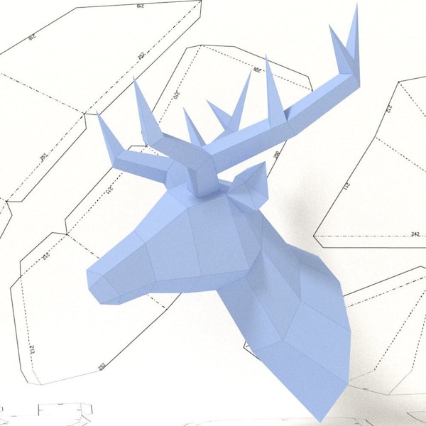 Deer head wall trophy papercraft template, Origami, PDF Download DIY