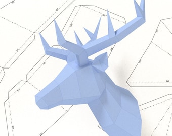 Hertenkop muurtrofee papercraft-sjabloon, Origami, PDF Download DIY