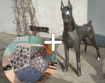 Dobermann-Hund und Kerzenhalter aus Metall ohne Schweißen. DXF-Laserschneidevorlage