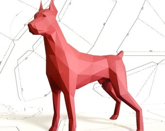 Doberman Dog. Papercraft 3D